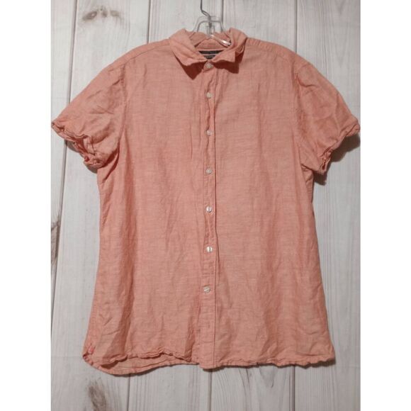 Perry Ellis Shirt Men's Medium Orange Linen Blend Button up - Picture 1 of 7